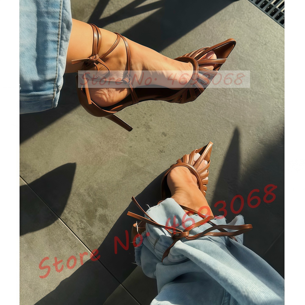 Brown Pointy Toe Caged Sandals - Crossfit Lady review and price