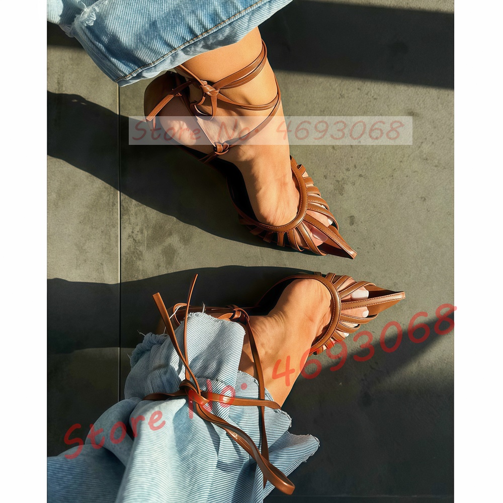Brown Pointy Toe Caged Sandals - Crossfit Lady review and price